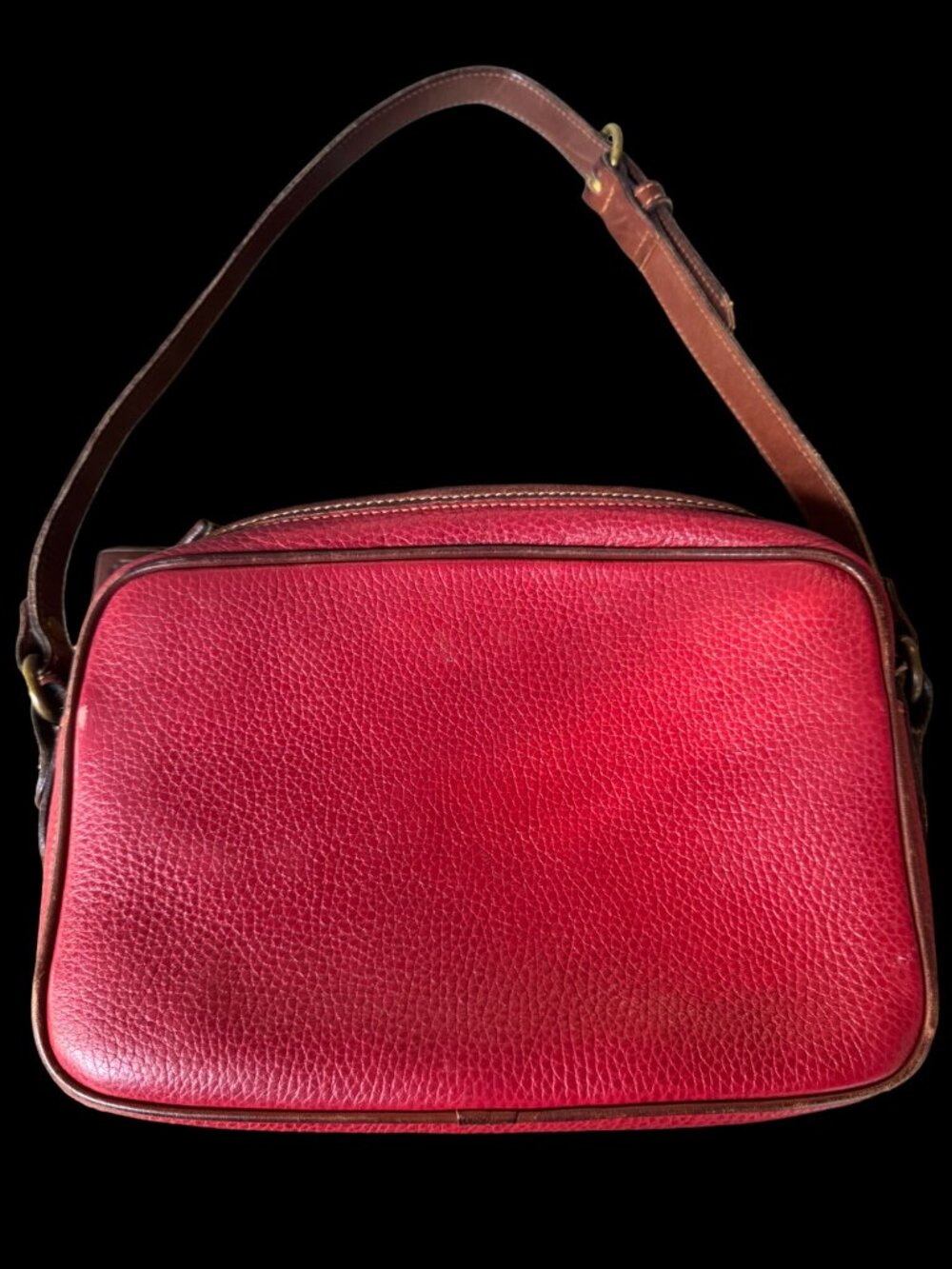 Coach Sheridan Charleston Crossbody Red Pebbled Leather Brown Trim Vintage USA - Picture 9 of 12